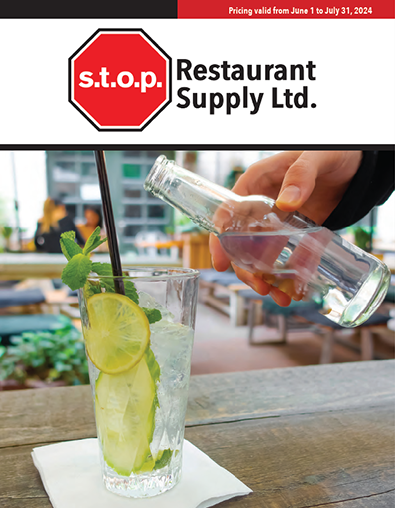 stop restaurant supply flyer with beverage on patio